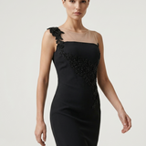 BLACK ROBOT TULLE GUIPURE EMBROIDERED EVENING DRESS