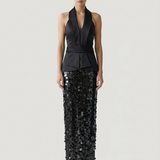 BLACK OPEN BACK SEQUIN EVENING DRESS