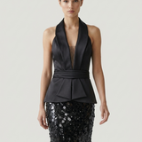 BLACK OPEN BACK SEQUIN EVENING DRESS