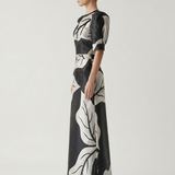 SİYAH-SİYAH DESENLİ YARIM KOL CROP BLUZ