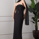 BLACK STRAPLESS EVENING DRESS