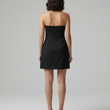 BLACK STRAPLESS BUTTON DETAILED EVENING DRESS