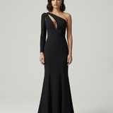 BLACK ONE SHOULDER EVENING DRESS