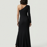 BLACK ONE SHOULDER EVENING DRESS