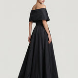 BLACK ONE SHOULDER EMBROIDERED EVENING DRESS