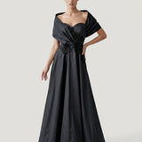 BLACK ONE SHOULDER EMBROIDERED EVENING DRESS