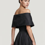 BLACK ONE SHOULDER EMBROIDERED EVENING DRESS