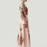 SALMON PANEL PATTERNED CHIFFON FLASHED SKIRT