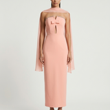 SALMON STRAPLESS EVENING DRESS