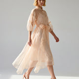 SALMON COLLAR STONE ORGANZE DRESS
