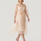 SALMON COLLAR STONE ORGANZE DRESS