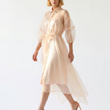SALMON COLLAR STONE ORGANZE DRESS