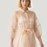 SALMON COLLAR STONE ORGANZE DRESS