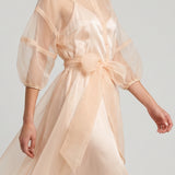 SALMON COLLAR STONE ORGANZE DRESS