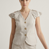 STONE SLEEVES PLEATED LINEN VEST