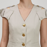 STONE SLEEVES PLEATED LINEN VEST
