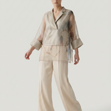 MINK ORGANZE PRINTED ASYMMETRIC TUNIC
