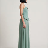 GREEN SKIRT DRAPED STRAPLESS EVENING DRESS WITH PEPLUM
