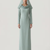 GREEN BACK EMBROIDERED EVENING DRESS