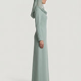 GREEN BACK EMBROIDERED EVENING DRESS