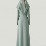 GREEN BACK EMBROIDERED EVENING DRESS