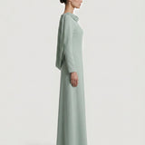 GREEN BACK EMBROIDERED EVENING DRESS