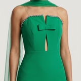 GREEN STRAPLESS EVENING DRESS