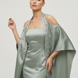 YEŞİL TAŞ İŞLEMELİ YARASA KOL ABİYE ELBİSE